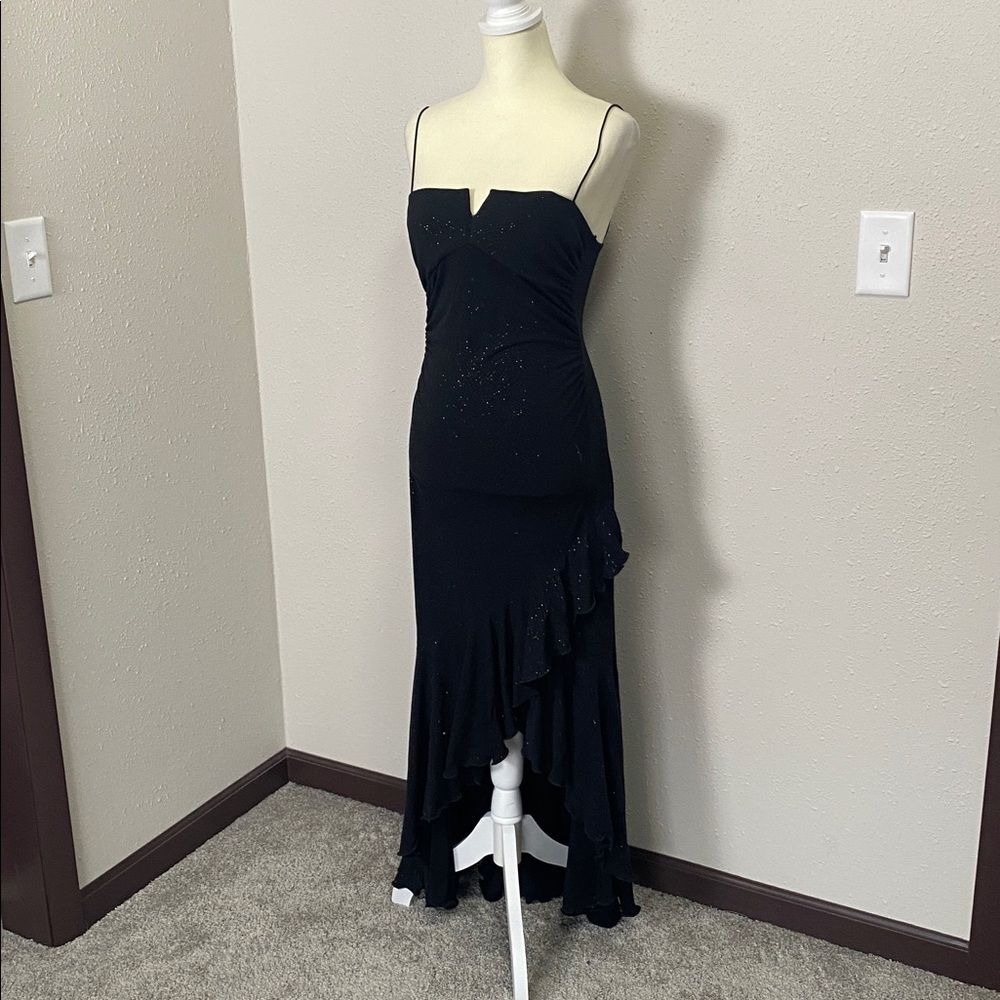 Vintage Y2K City Triangles Black Glitter High Low Asymmetrical Prom Dress Size M - Picture 6 of 12